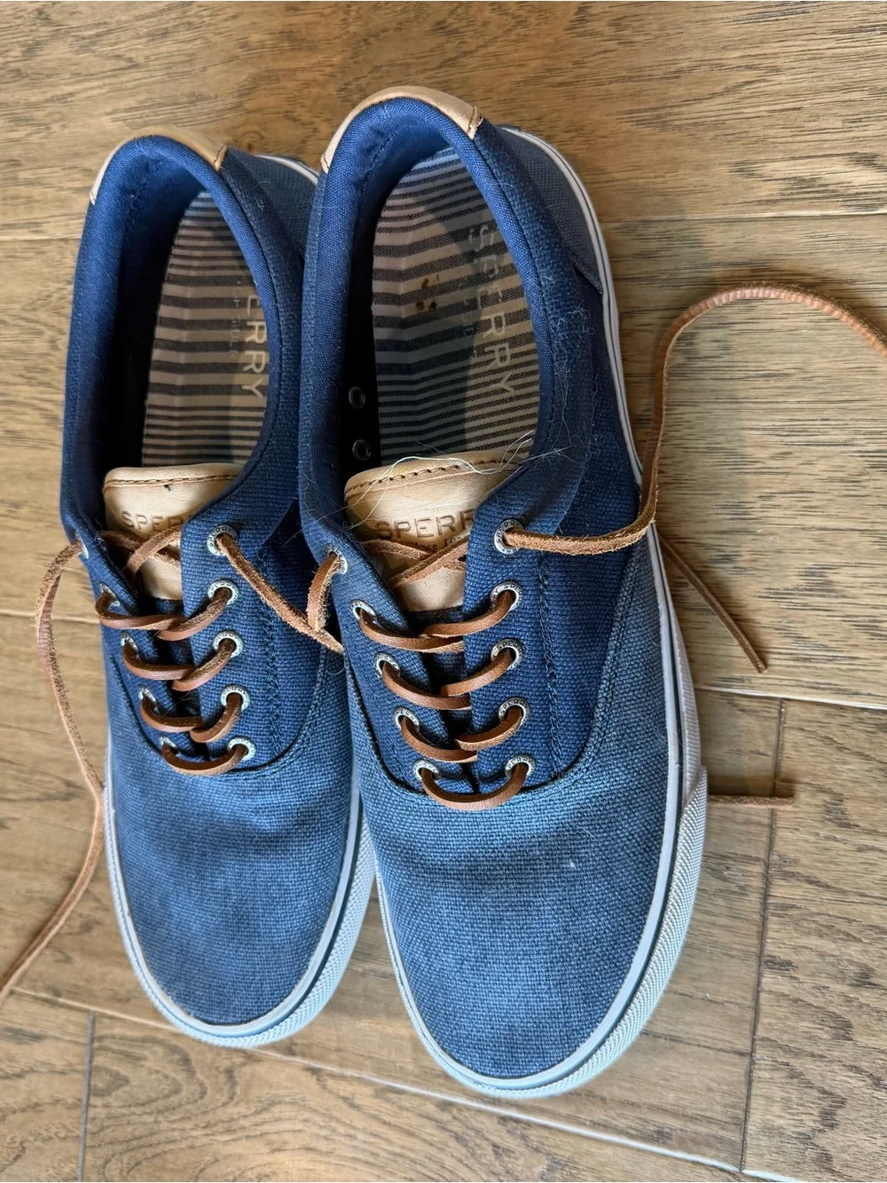 Sperry Men’s Navy Canvas Boat Shoes with Tan Accents